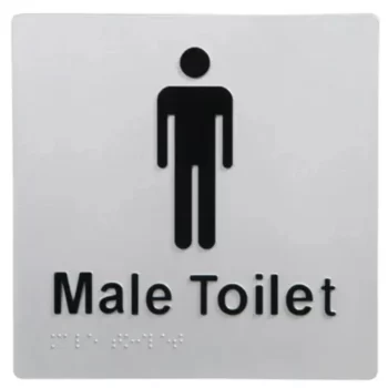 Male Toilet Braille Sign Silver / Black