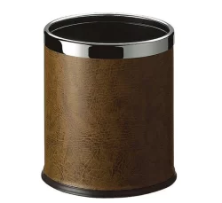 Round Leatherette Brown Room Bin